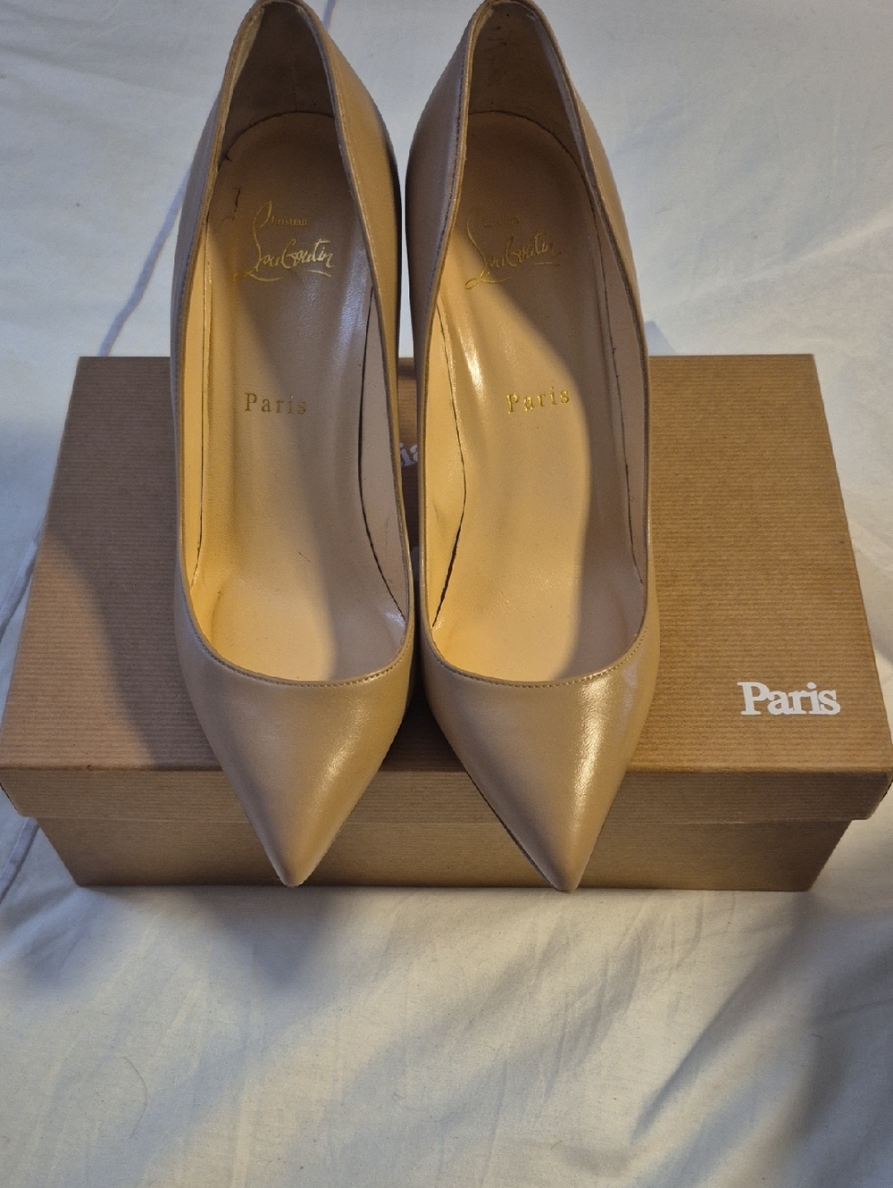 Christian Louboutin Nude Pointed-Toe Leather Pumps